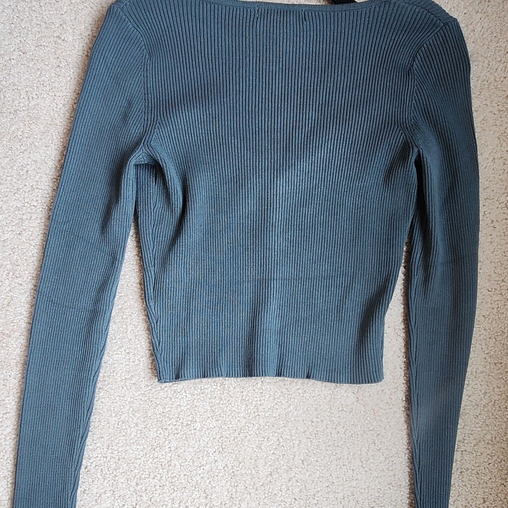 H&M Blue Ribbed Button-Down Top - Picture 2 of 4